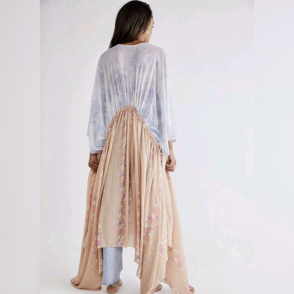 Free People Know Me Maxi Top Floral Blue Orange Pastel Small Boho - Picture 2 of 11